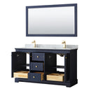 Wyndham Avery 60" Double Bathroom Vanity In Dark Blue White Carrara Marble Countertop Undermount Square Sinks and 58" Mirror WCV232360DBLCMUNSM58