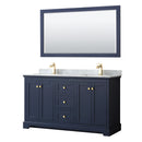 Wyndham Avery 60" Double Bathroom Vanity In Dark Blue White Carrara Marble Countertop Undermount Square Sinks And 58" Mirror WCV232360DBLCMUNSM58