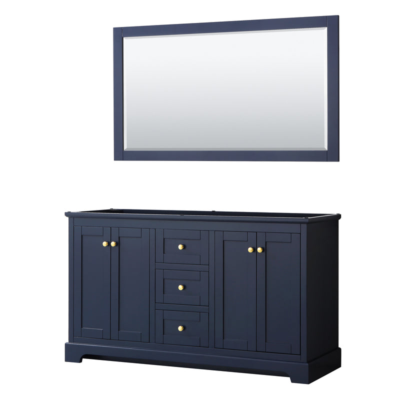 Wyndham Avery 60" Double Bathroom Vanity In Dark Blue No Countertop No Sinks And 58" Mirror WCV232360DBLCXSXXM58