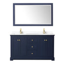 Wyndham Avery 60" Double Bathroom Vanity In Dark Blue White Cultured Marble Countertop Undermount Square Sinks and 58" Mirror WCV232360DBLWCUNSM58