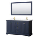 Wyndham Avery 60" Double Bathroom Vanity In Dark Blue White Cultured Marble Countertop Undermount Square Sinks And 58" Mirror WCV232360DBLWCUNSM58