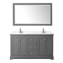 Wyndham Avery 60" Double Bathroom Vanity In Dark Gray Light-Vein Carrara Cultured Marble Countertop Undermount Square Sinks and 58" Mirror WCV232360DKGC2UNSM58