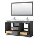 Wyndham Avery 60" Double Bathroom Vanity In Dark Gray Light-Vein Carrara Cultured Marble Countertop Undermount Square Sinks and 58" Mirror WCV232360DKGC2UNSM58