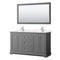 Wyndham Avery 60" Double Bathroom Vanity In Dark Gray Light-Vein Carrara Cultured Marble Countertop Undermount Square Sinks And 58" Mirror WCV232360DKGC2UNSM58