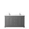 Wyndham Avery 60" Double Bathroom Vanity In Dark Gray Light-Vein Carrara Cultured Marble Countertop Undermount Square Sinks and No Mirror WCV232360DKGC2UNSMXX