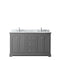 Wyndham Avery 60" Double Bathroom Vanity In Dark Gray White Carrara Marble Countertop Undermount Oval Sinks and No Mirror WCV232360DKGCMUNOMXX