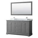 Wyndham Avery 60" Double Bathroom Vanity In Dark Gray White Carrara Marble Countertop Undermount Square Sinks And 58" Mirror WCV232360DKGCMUNSM58