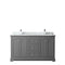 Wyndham Avery 60" Double Bathroom Vanity In Dark Gray White Carrara Marble Countertop Undermount Square Sinks and No Mirror WCV232360DKGCMUNSMXX