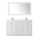 Wyndham Avery 60" Double Bathroom Vanity In White Light-Vein Carrara Cultured Marble Countertop Undermount Square Sinks Brushed Gold Trims and 58" Mirror WCV232360DWGC2UNSM58