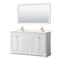 Wyndham Avery 60" Double Bathroom Vanity In White Light-Vein Carrara Cultured Marble Countertop Undermount Square Sinks Brushed Gold Trims And 58" Mirror WCV232360DWGC2UNSM58