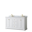 Wyndham Avery 60" Double Bathroom Vanity In White White Carrara Marble Countertop Undermount Oval Sinks Brushed Gold Trims And No Mirror WCV232360DWGCMUNOMXX