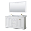 Wyndham Avery 60" Double Bathroom Vanity In White White Carrara Marble Countertop Undermount Square Sinks Brushed Gold Trims And 58" Mirror WCV232360DWGCMUNSM58