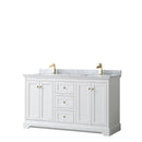 Wyndham Avery 60" Double Bathroom Vanity In White White Carrara Marble Countertop Undermount Square Sinks Brushed Gold Trims And No Mirror WCV232360DWGCMUNSMXX