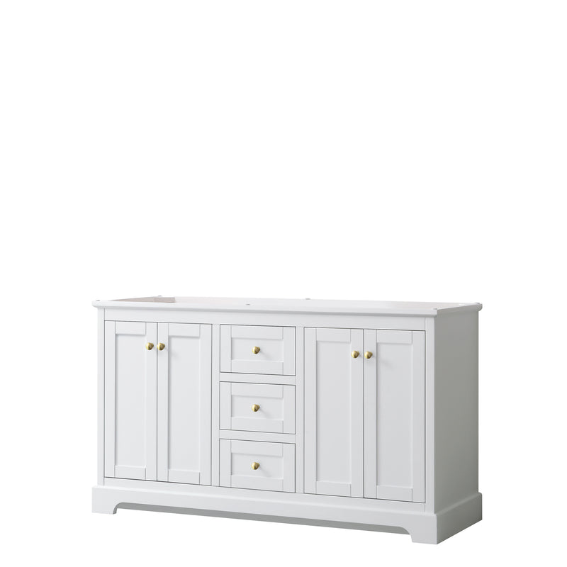 Wyndham Avery 60" Double Bathroom Vanity In White No Countertop No Sinks Brushed Gold Trims And No Mirror WCV232360DWGCXSXXMXX