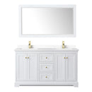 Wyndham Avery 60" Double Bathroom Vanity In White White Cultured Marble Countertop Undermount Square Sinks Brushed Gold Trims and 58" Mirror WCV232360DWGWCUNSM58