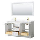 Wyndham Avery 60" Double Bathroom Vanity In White White Cultured Marble Countertop Undermount Square Sinks Brushed Gold Trims and 58" Mirror WCV232360DWGWCUNSM58