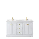 Wyndham Avery 60" Double Bathroom Vanity In White White Cultured Marble Countertop Undermount Square Sinks Brushed Gold Trims and No Mirror WCV232360DWGWCUNSMXX