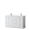 Wyndham Avery 60" Double Bathroom Vanity In White Light-Vein Carrara Cultured Marble Countertop Undermount Square Sinks And No Mirror WCV232360DWHC2UNSMXX