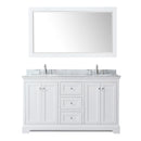 Wyndham Avery 60" Double Bathroom Vanity In White White Carrara Marble Countertop Undermount Oval Sinks and 58" Mirror WCV232360DWHCMUNOM58