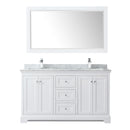 Wyndham Avery 60" Double Bathroom Vanity In White White Carrara Marble Countertop Undermount Square Sinks and 58" Mirror WCV232360DWHCMUNSM58