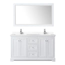 Wyndham Avery 60" Double Bathroom Vanity In White White Cultured Marble Countertop Undermount Square Sinks and 58" Mirror WCV232360DWHWCUNSM58