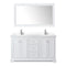 Wyndham Avery 60" Double Bathroom Vanity In White White Cultured Marble Countertop Undermount Square Sinks and 58" Mirror WCV232360DWHWCUNSM58