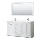 Wyndham Avery 60" Double Bathroom Vanity In White White Cultured Marble Countertop Undermount Square Sinks And 58" Mirror WCV232360DWHWCUNSM58