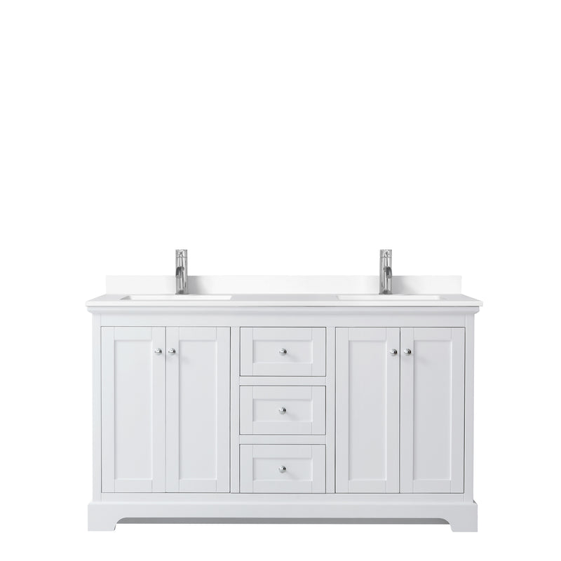 Wyndham Avery 60" Double Bathroom Vanity In White White Cultured Marble Countertop Undermount Square Sinks and No Mirror WCV232360DWHWCUNSMXX