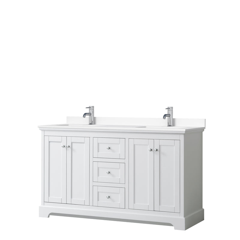 Wyndham Avery 60" Double Bathroom Vanity In White White Cultured Marble Countertop Undermount Square Sinks And No Mirror WCV232360DWHWCUNSMXX