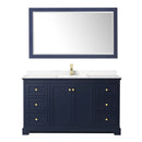 Wyndham Avery 60" Single Bathroom Vanity In Dark Blue Light-Vein Carrara Cultured Marble Countertop Undermount Square Sink and 58" Mirror WCV232360SBLC2UNSM58