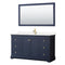 Wyndham Avery 60" Single Bathroom Vanity In Dark Blue Light-Vein Carrara Cultured Marble Countertop Undermount Square Sink And 58" Mirror WCV232360SBLC2UNSM58