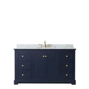 Wyndham Avery 60" Single Bathroom Vanity In Dark Blue White Carrara Marble Countertop Undermount Oval Sink and No Mirror WCV232360SBLCMUNOMXX