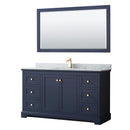 Wyndham Avery 60" Single Bathroom Vanity In Dark Blue White Carrara Marble Countertop Undermount Square Sink And 58" Mirror WCV232360SBLCMUNSM58