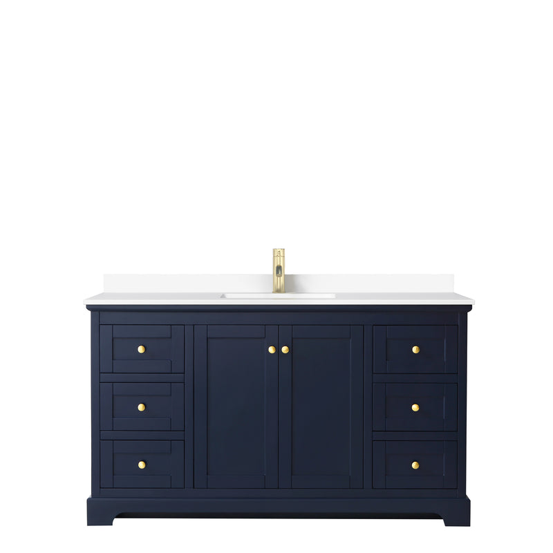 Wyndham Avery 60" Single Bathroom Vanity In Dark Blue White Cultured Marble Countertop Undermount Square Sink and No Mirror WCV232360SBLWCUNSMXX