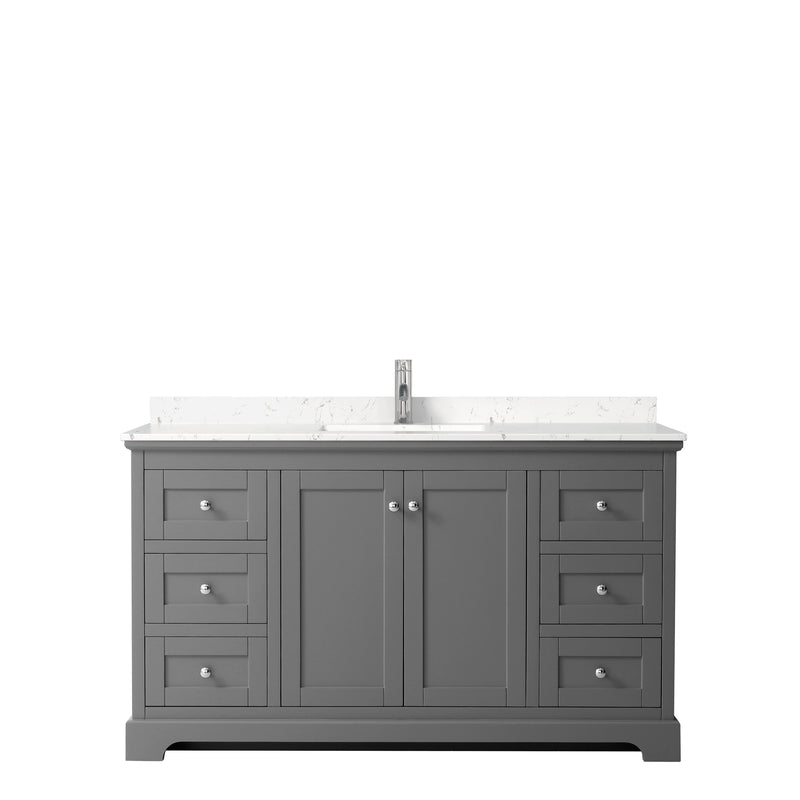 Wyndham Avery 60" Single Bathroom Vanity In Dark Gray Light-Vein Carrara Cultured Marble Countertop Undermount Square Sink and No Mirror WCV232360SKGC2UNSMXX