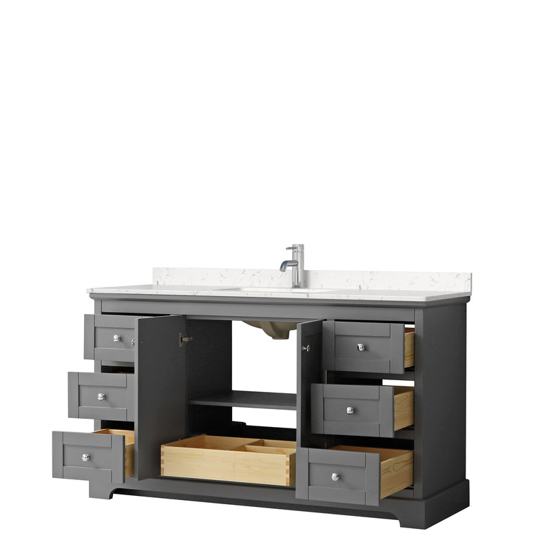 Wyndham Avery 60" Single Bathroom Vanity In Dark Gray Light-Vein Carrara Cultured Marble Countertop Undermount Square Sink and No Mirror WCV232360SKGC2UNSMXX