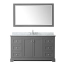 Wyndham Avery 60" Single Bathroom Vanity In Dark Gray White Carrara Marble Countertop Undermount Oval Sink and 58" Mirror WCV232360SKGCMUNOM58