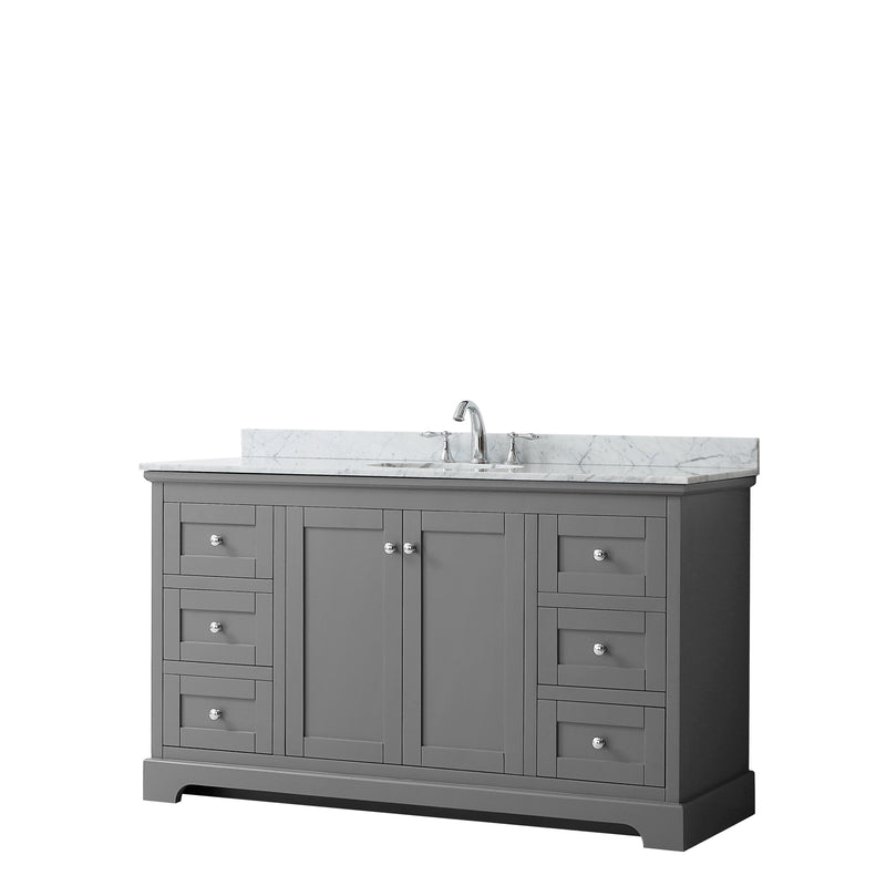 Wyndham Avery 60" Single Bathroom Vanity In Dark Gray White Carrara Marble Countertop Undermount Oval Sink And No Mirror WCV232360SKGCMUNOMXX