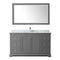 Wyndham Avery 60" Single Bathroom Vanity In Dark Gray White Carrara Marble Countertop Undermount Square Sink and 58" Mirror WCV232360SKGCMUNSM58