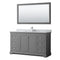 Wyndham Avery 60" Single Bathroom Vanity In Dark Gray White Carrara Marble Countertop Undermount Square Sink And 58" Mirror WCV232360SKGCMUNSM58