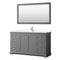 Wyndham Avery 60" Single Bathroom Vanity In Dark Gray White Cultured Marble Countertop Undermount Square Sink And 58" Mirror WCV232360SKGWCUNSM58