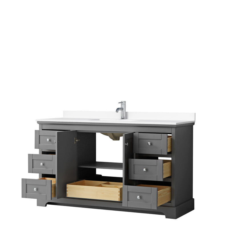 Wyndham Avery 60" Single Bathroom Vanity In Dark Gray White Cultured Marble Countertop Undermount Square Sink and No Mirror WCV232360SKGWCUNSMXX