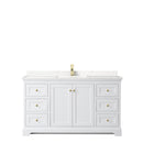 Wyndham Avery 60" Single Bathroom Vanity In White Light-Vein Carrara Cultured Marble Countertop Undermount Square Sink Brushed Gold Trims and No Mirror WCV232360SWGC2UNSMXX