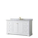 Wyndham Avery 60" Single Bathroom Vanity In White White Carrara Marble Countertop Undermount Oval Sink Brushed Gold Trims And No Mirror WCV232360SWGCMUNOMXX