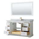 Wyndham Avery 60" Single Bathroom Vanity In White White Carrara Marble Countertop Undermount Square Sink Brushed Gold Trims and 58" Mirror WCV232360SWGCMUNSM58