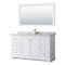 Wyndham Avery 60" Single Bathroom Vanity In White White Carrara Marble Countertop Undermount Square Sink Brushed Gold Trims And 58" Mirror WCV232360SWGCMUNSM58