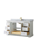 Wyndham Avery 60" Single Bathroom Vanity In White White Carrara Marble Countertop Undermount Square Sink Brushed Gold Trims and No Mirror WCV232360SWGCMUNSMXX