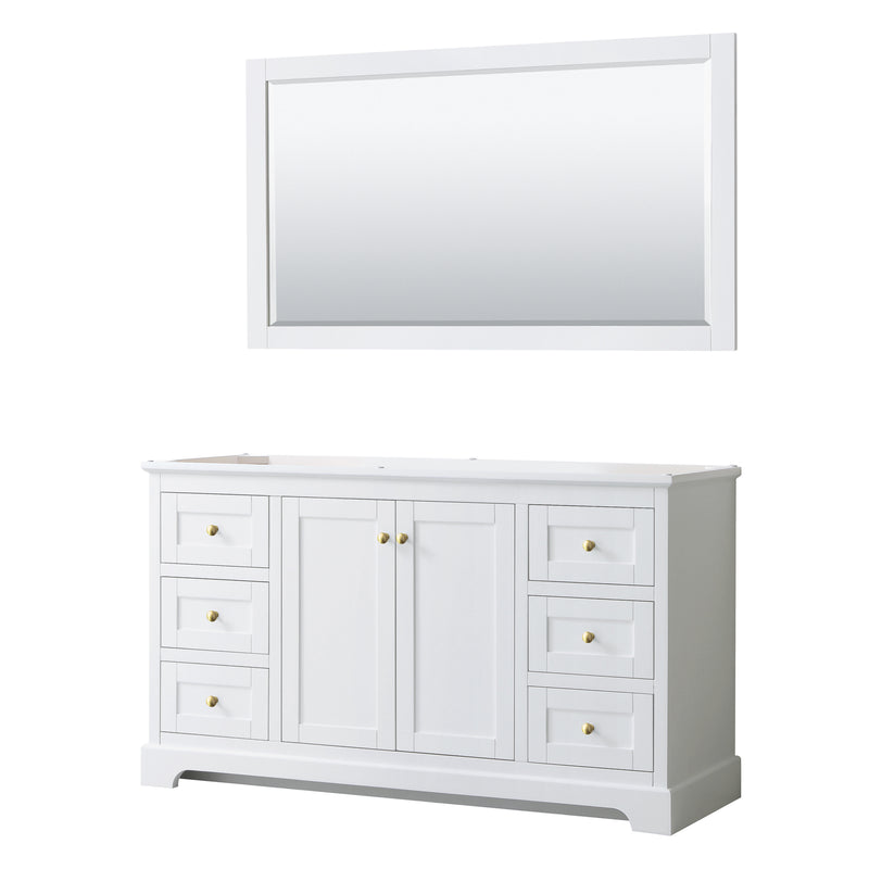 Wyndham Avery 60" Single Bathroom Vanity In White No Countertop No Sink Brushed Gold Trims And 58" Mirror WCV232360SWGCXSXXM58