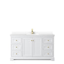 Wyndham Avery 60" Single Bathroom Vanity In White White Cultured Marble Countertop Undermount Square Sink Brushed Gold Trims and No Mirror WCV232360SWGWCUNSMXX