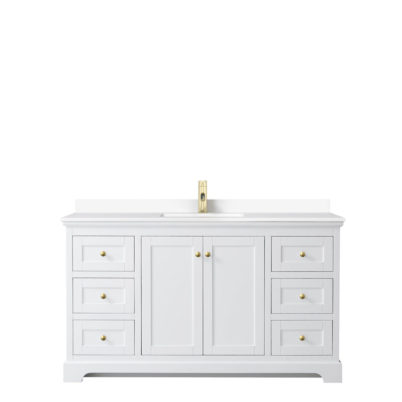 Wyndham Avery 60" Single Bathroom Vanity In White White Cultured Marble Countertop Undermount Square Sink Brushed Gold Trims and No Mirror WCV232360SWGWCUNSMXX